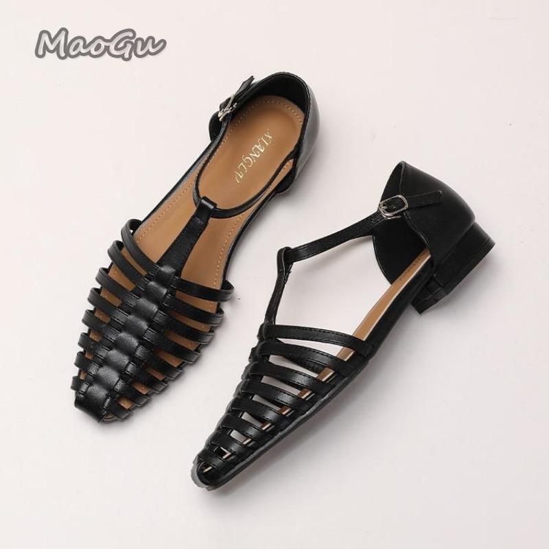 Fashion Low Heeled Sandals Fashion Women Gladiator Shoes 2025 Summer Pointed Toe Roman Sandals Footwear Size42 Sandalias De Mujer