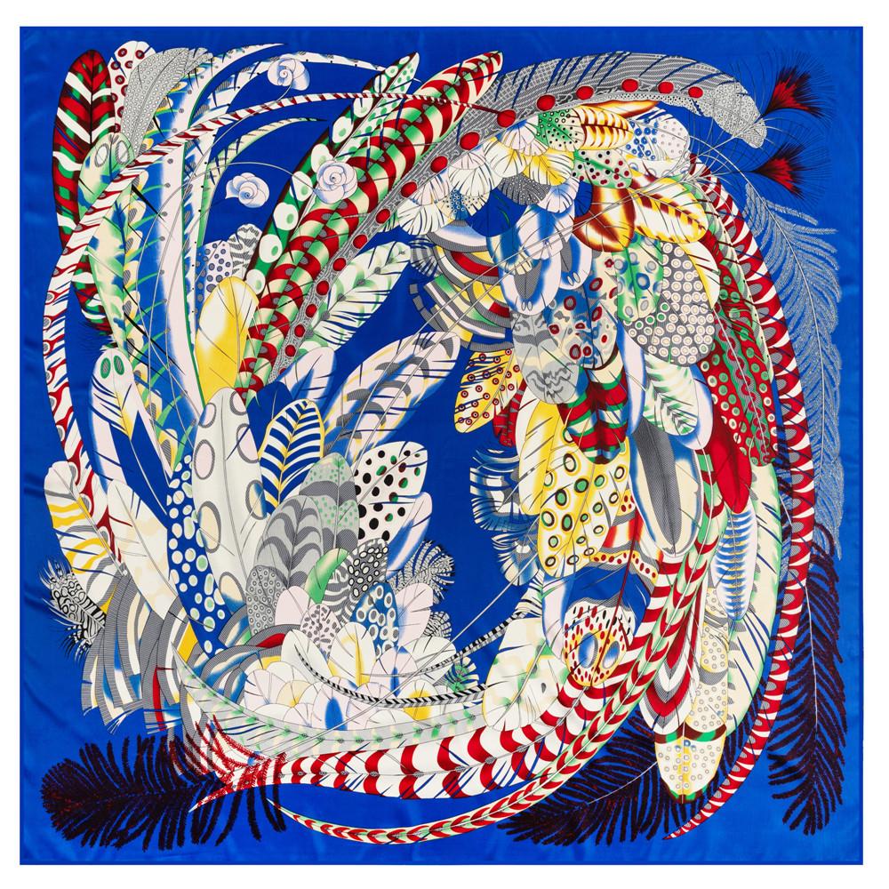 

POBING Twill Silk Scarf Women Shawls Indian Feather Print Stoles Bandana Kerchief Hijab Square Scarves Wraps Silk Foulards 130CM 130CM x 130CM