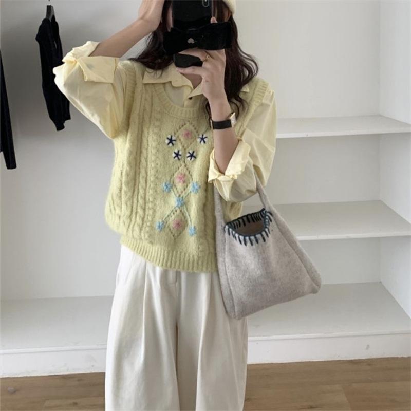 

Весна и Осень Корейская Версия Женский Свободный Вязаный Жилет Жилет с Круглым Вырезом Без Рукавов Женский Жилет 3XL светло-желтого