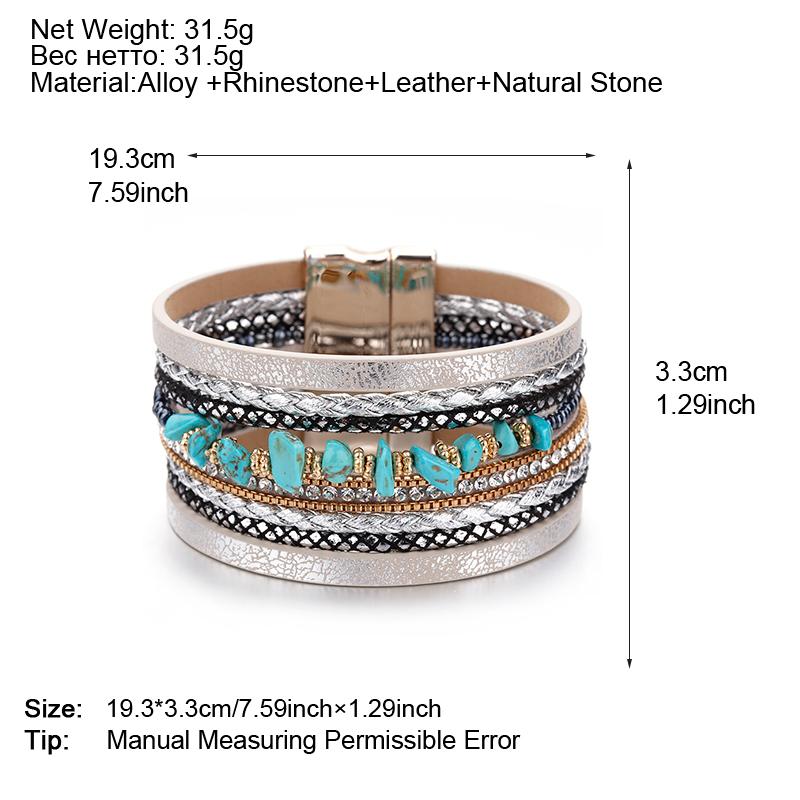 Stone Leather Bracelet for Women Retro Multilayer Crystal Snake Skin Wide Bangles Jewelry Gifts