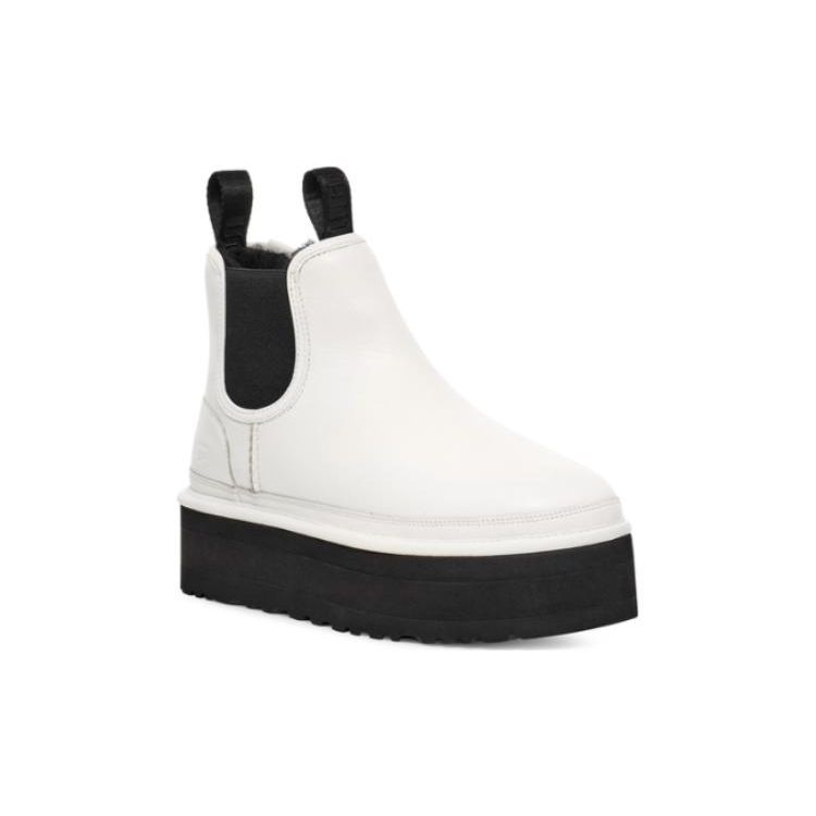 UGG Leather Casual Comfortable Thick Sole Short Chelsea Boots Women boots Pebble-White 1130533-PDWH