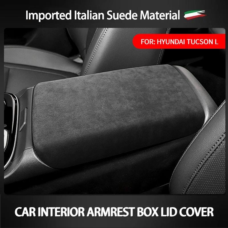 Alcan tara For Hyundai Tucson Car Armrest Storage Box Panel Pad Cover Center Console Box Lid Interior Trim