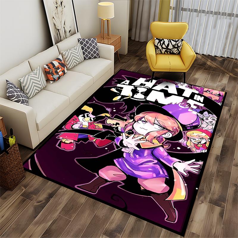 Cartoon Girl Purple Outfit Carpet, A Hat in Time Game Themed Decor Suitable for use as an anti-slip for living room bedroom sofas
