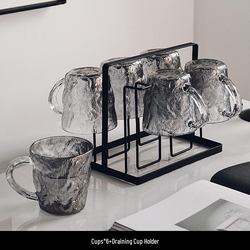 Handun Glass Cup Set with Black Holder