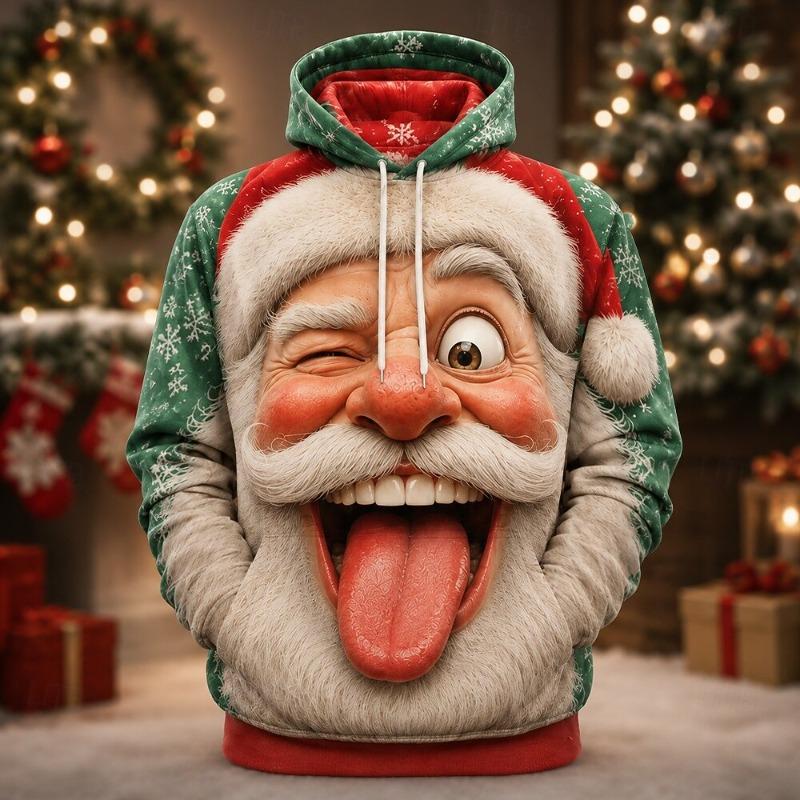 Christmas Mens Party Hoodie Santa Comfortable Pullover Sweatshirt for Winter Holiday Christmas Party Wear Funny Christmas hoodie