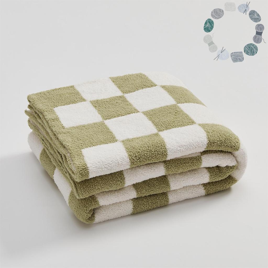 Retro Large Checkered Velvet Knitted Throw Blanket
