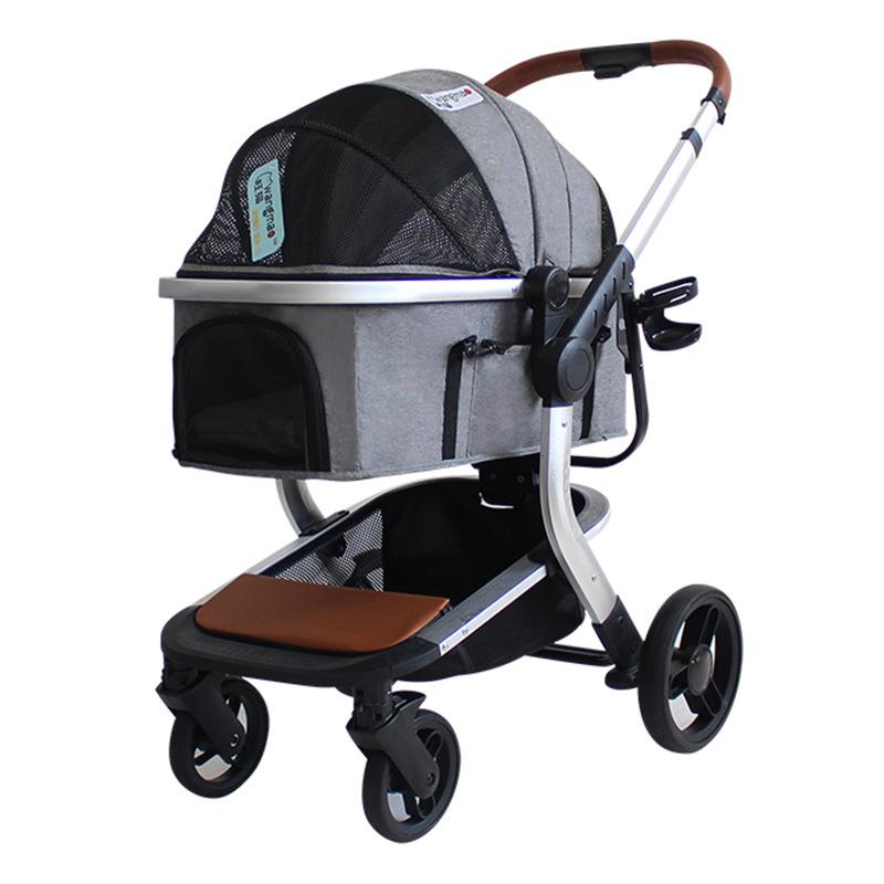 

Тележка для перевозки домашних животных Тележка для перевозки собак Съемная складная четырехколесная тележка для перевозки домашних животных Тележка для перевозки собак Мешок для собачьих какашек Переноска для домашних животных серый