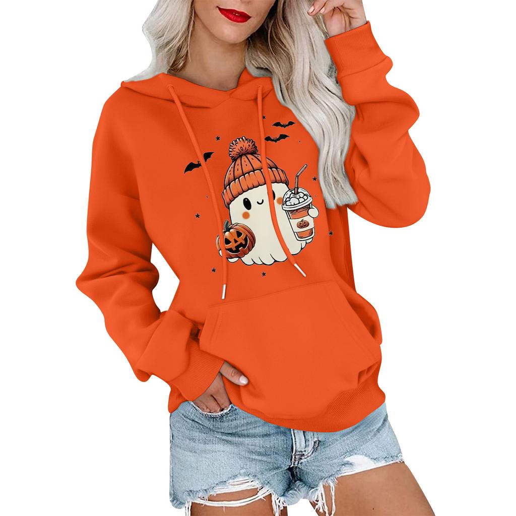 Women's Fashionable, Casual, Comfortable Round-neck, Hooded, Long-sleeved, Halloween-print Warm Sweater