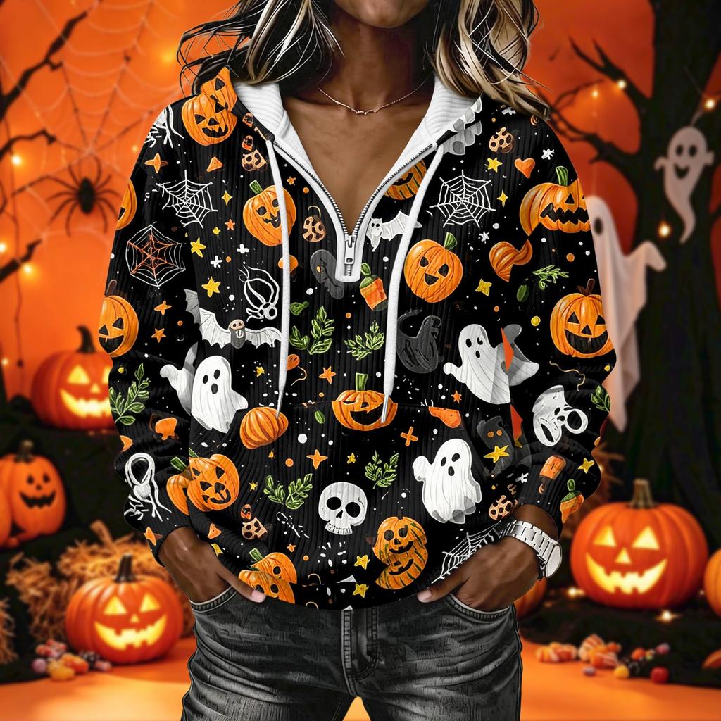 Women's Halloween Print Pullover Hoodie Long Sleeve with