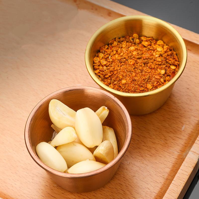 5PCS/Set Stainless Steel Mini Dipping Sauce Cup Kitchen Seasoning Dish Tomato Salad Dressing Container Saucer for Bar Restaurant