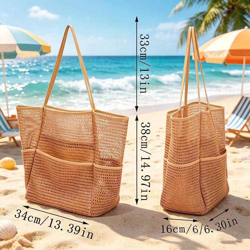 Hollow Mesh Beach Bag Oversized Tote Single Shoulder Handbag Portable Swim Travel Organizer Pouch