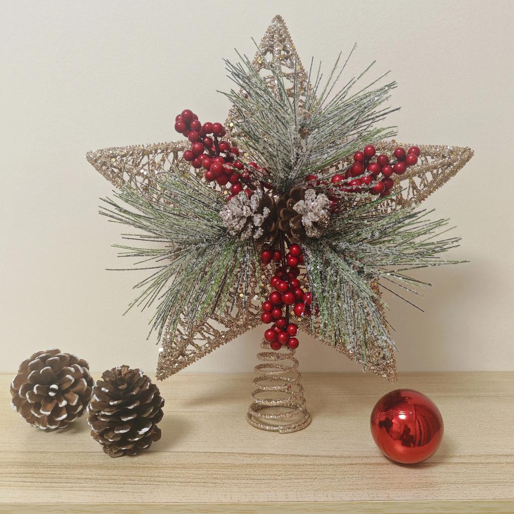 Christmas Wreath with Star Berries and Needles Tree Topper Decor