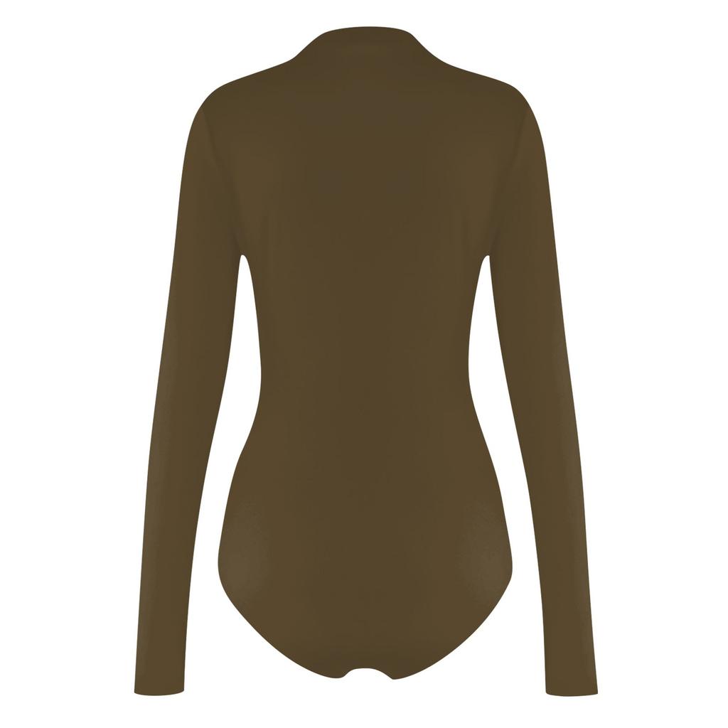 Women's One-piece T-shirt Slim Long Sleeve Half High Neck Solid Color Jumpsuit Top