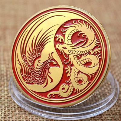 Kinesisk stil Dragon och Phoenix Taiji Coin tredimensionellt minnesmynt