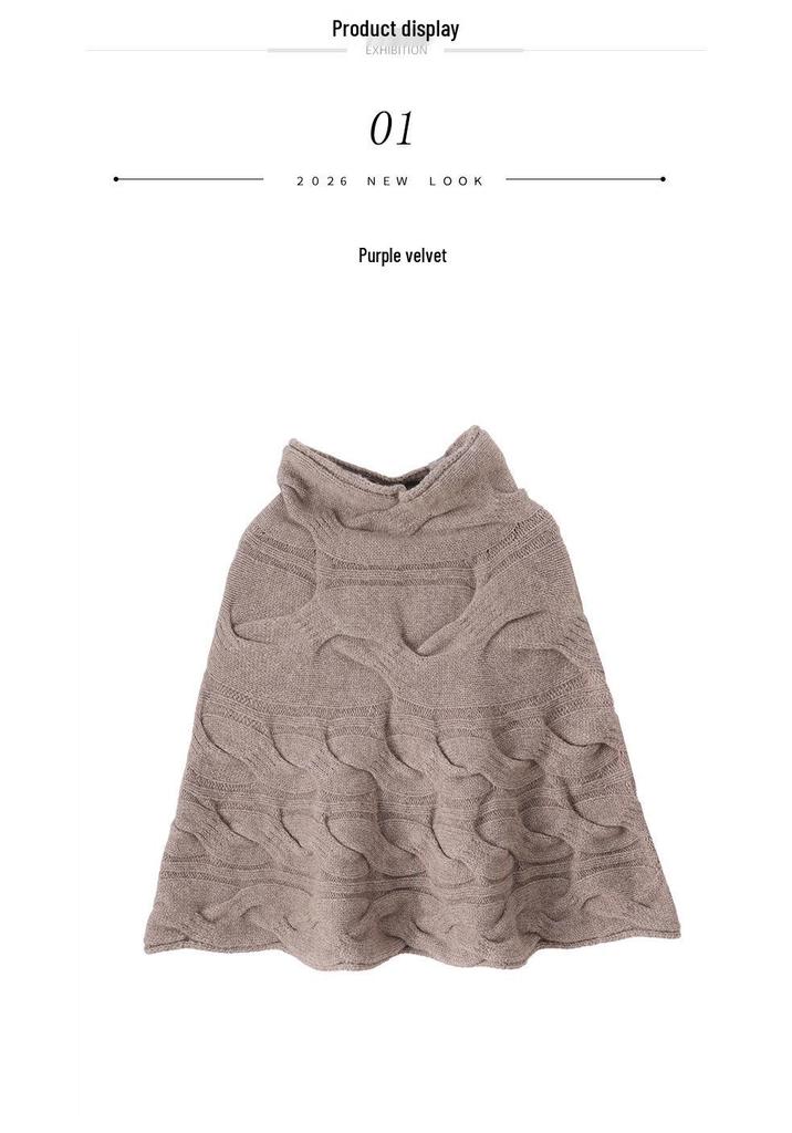 French Wool Cable Knit Shawl Scarf - Women's Winter Thick Warm Cloak Outerwear