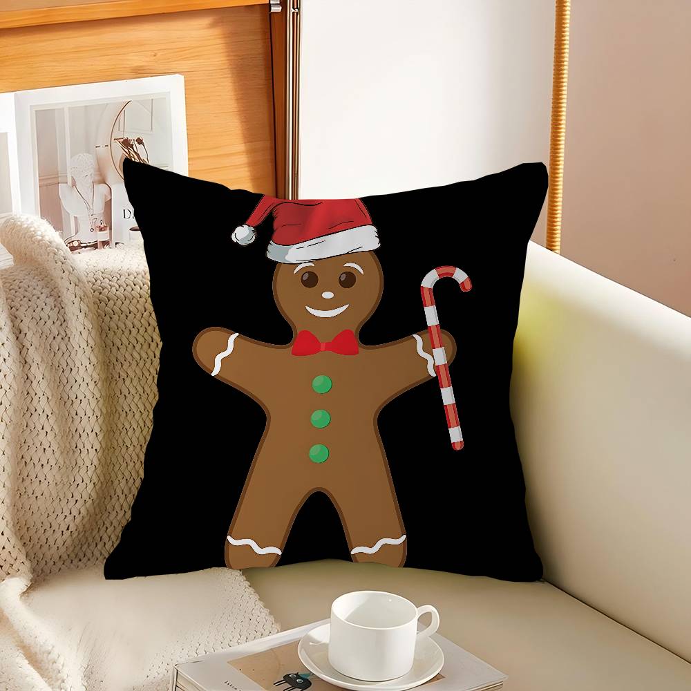 

Christmas Gingerbread Man Pillowcase Toon Gift Cushion Cover Bedroom Home Sofa Chair Seat Decor Pillow Case 16x16Inch