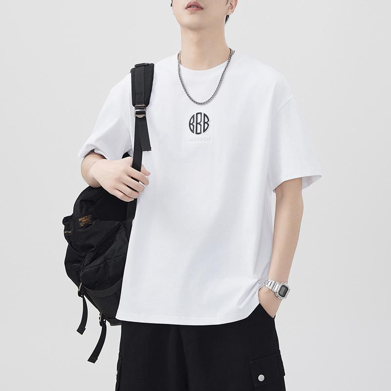 New Summer Concave and Concave Print Short-sleeved T-shirt for Men's Loose Japanese Casual