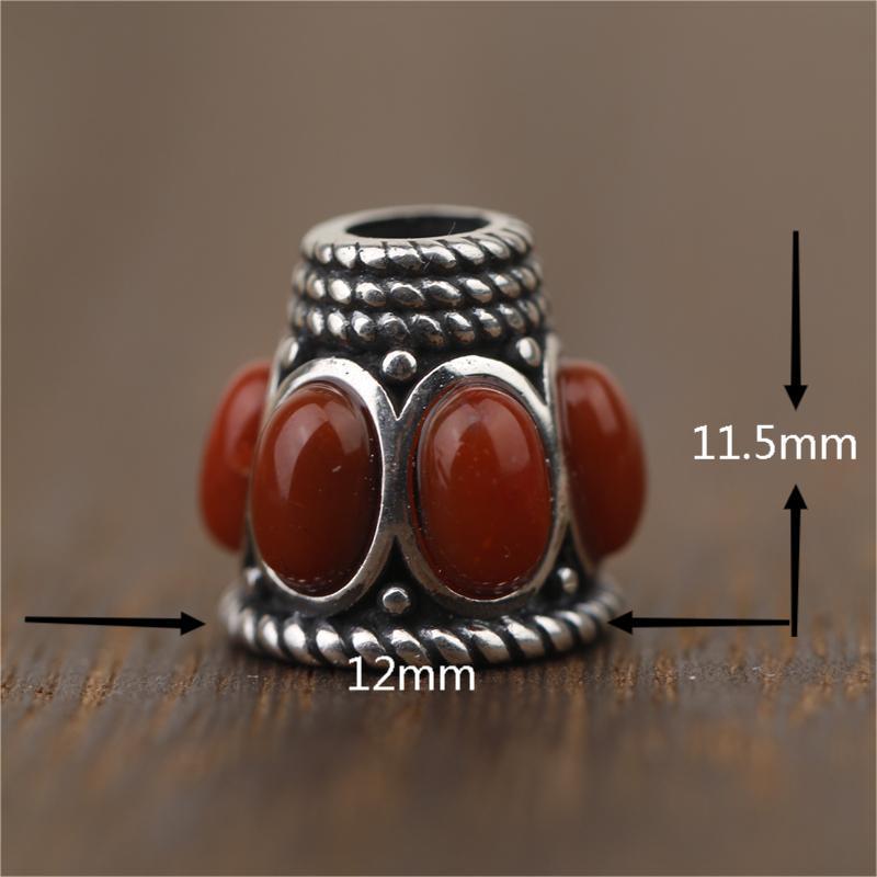 108-Bead Red Sandalwood & Passion Fruit Seed Silver Vajra Stupa Buddha Head Accessory