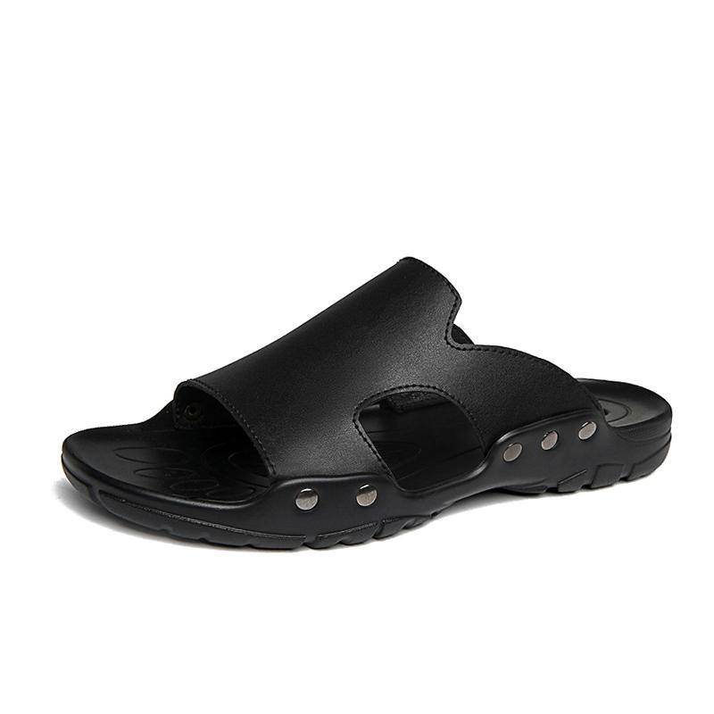 Fashion Classic Brand Men's Genuine Leather Shoes Hollowed Out Men's Slippers Non Slip Men's Casual Shoes Breathable Men's Beach Shoes