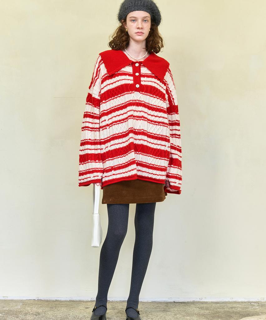 Dyuidyui Twist Big Collar Knit_Red