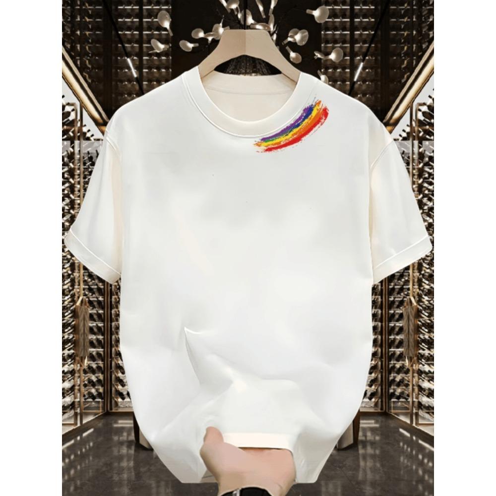 American Ruffian Handsome Pure Cotton Rainbow Printing Short-sleeved T-shirt Young Men's and Women's Top