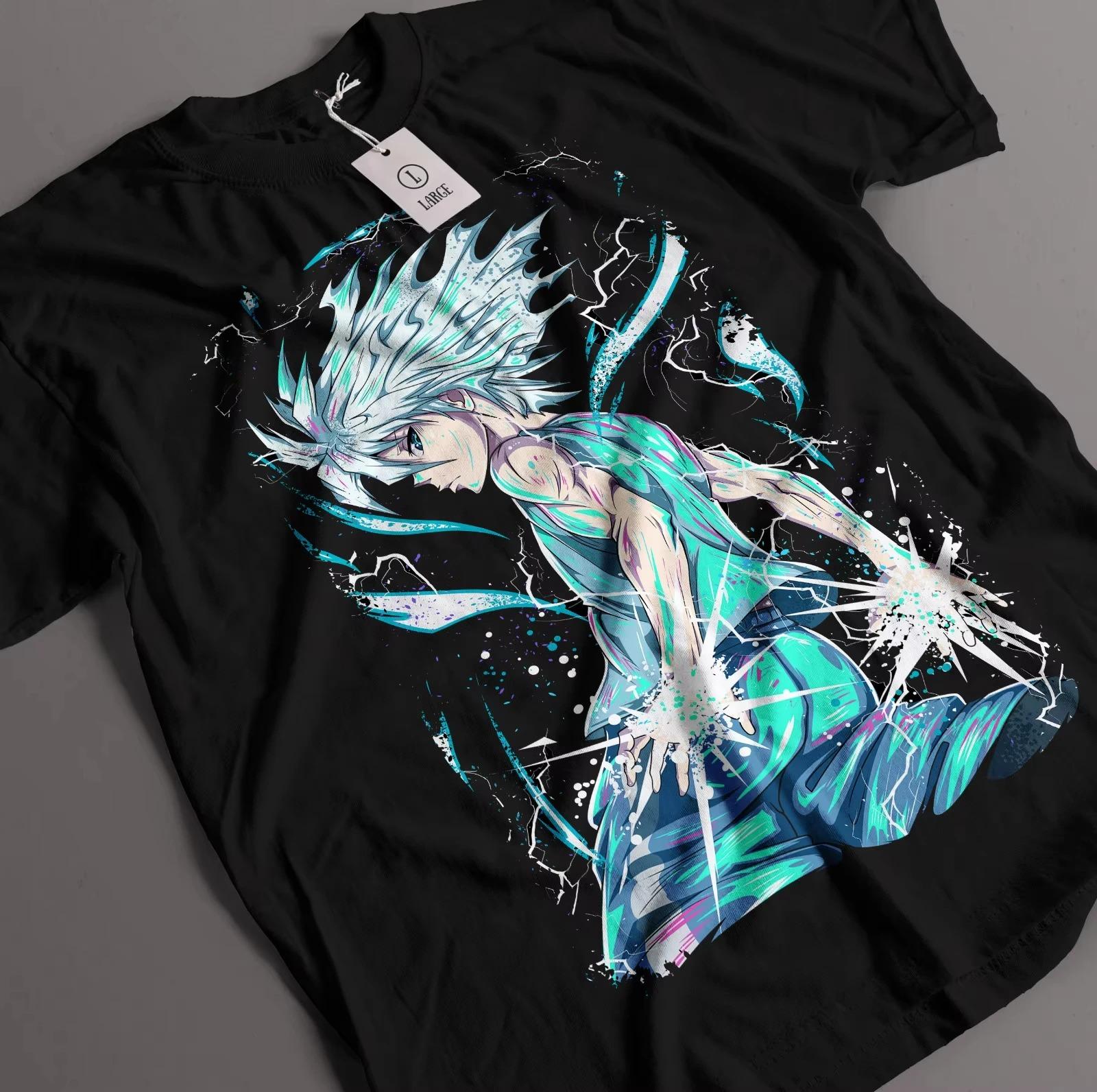 Black Oversized Hunter x Hunter T-Shirt Featuring Killua Zoldyck’s Lightning Power Print 4XL