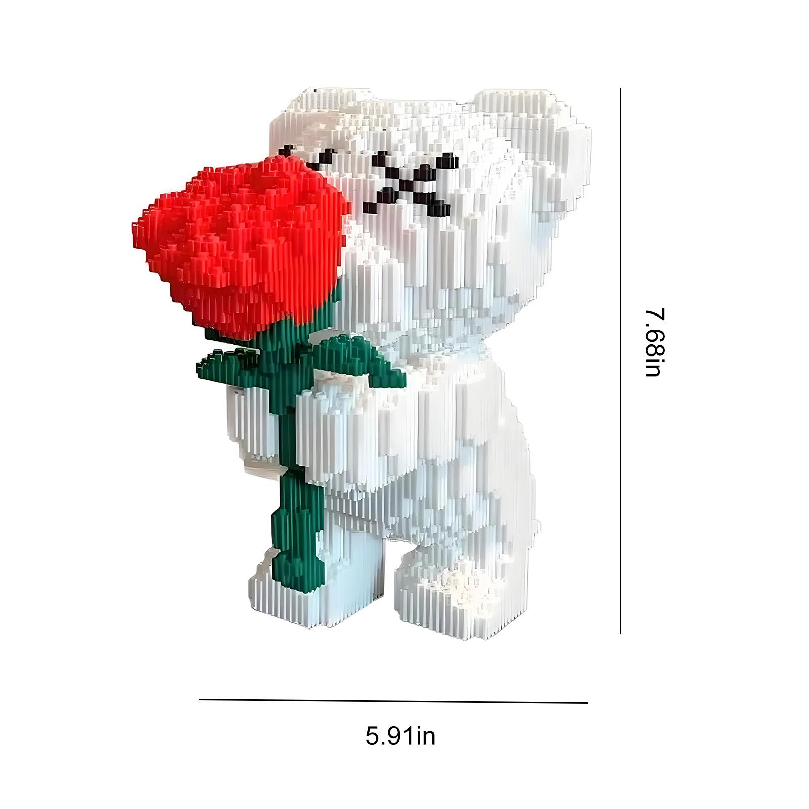 

DIY Bear Building Block Set Rose Bear Romantic Bear Holding Roses Gifting for Couples and Parents High Difficulty to Assemble