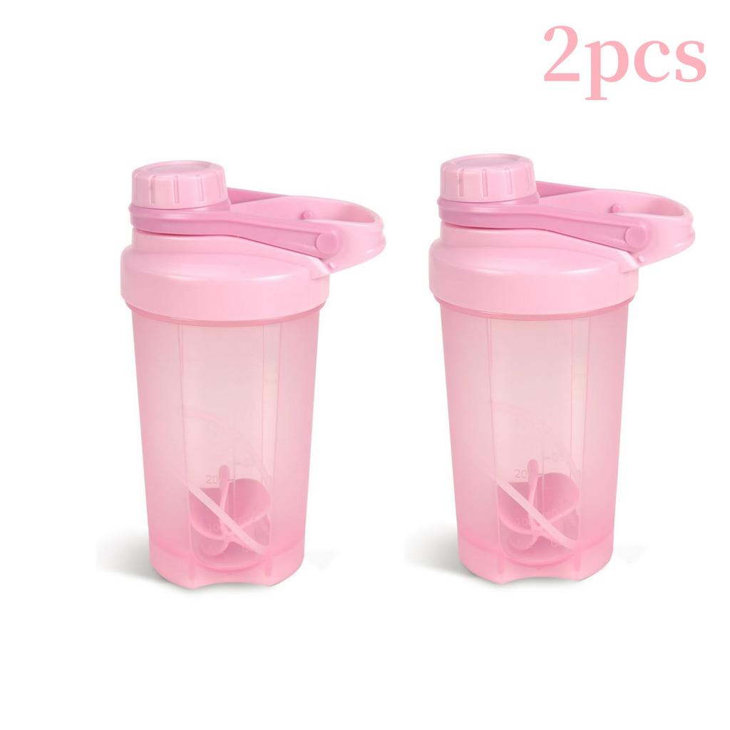 1/2 Stück 500ml Mixer Shaker Flasche mit Shakerkugel Plastik Protein Pulver Shakes Auslaufsichere Becher für Workout Fitness Gym Sport