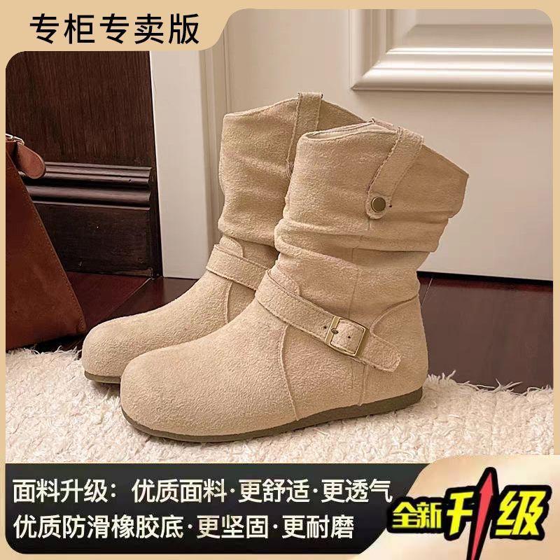 2025 New Autumn Retro Suede Western Cowboy Boots Martin Boots, Women's Shoes Single Boots, Two Small Boots