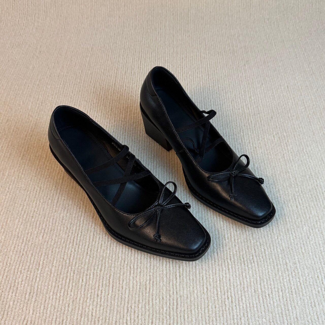 New Style Retro Square-toe Women s Shoes - Mid-heel High-heel Single Shoes 34 чёрный