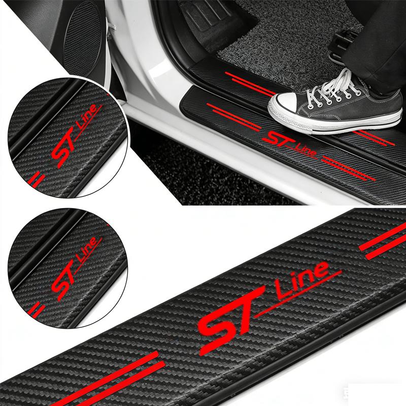 Rdxbt6 for Ford STline Carbon Fiber Car Rear Bumper Guard Protector Sticker Auto Accessory with Emblem Front Door Sill Threshold Cover