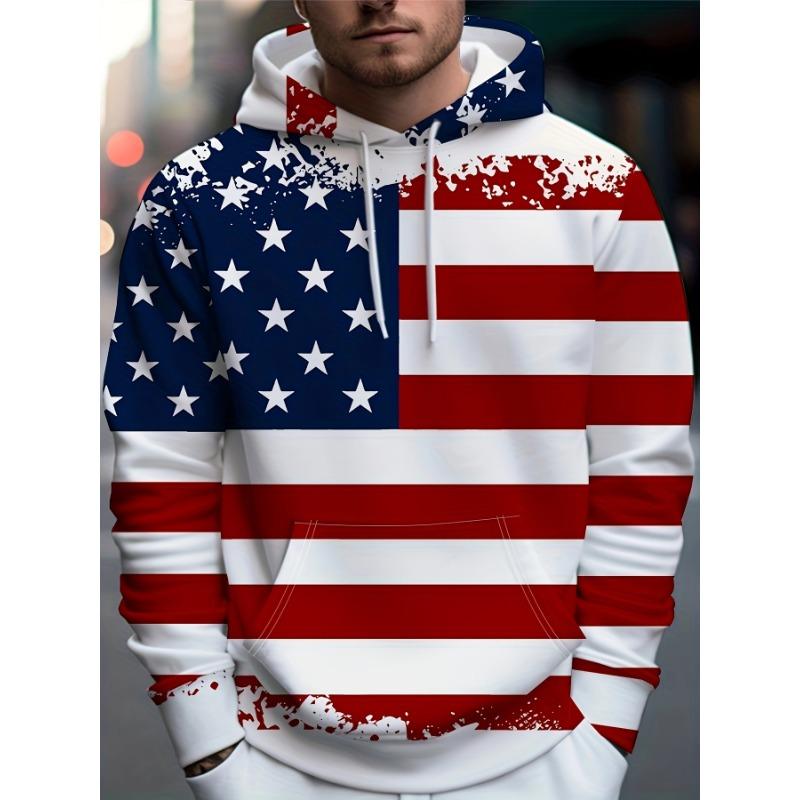 Men's Patriotic 3D American Flag Printed Hoodie