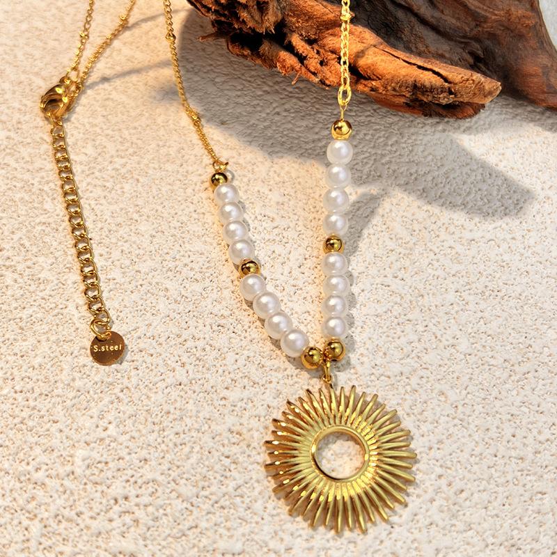 Stainless Steel Necklace Paired With Sunflower Pearl Collarbone Chain, Suitable For Daily Wear
