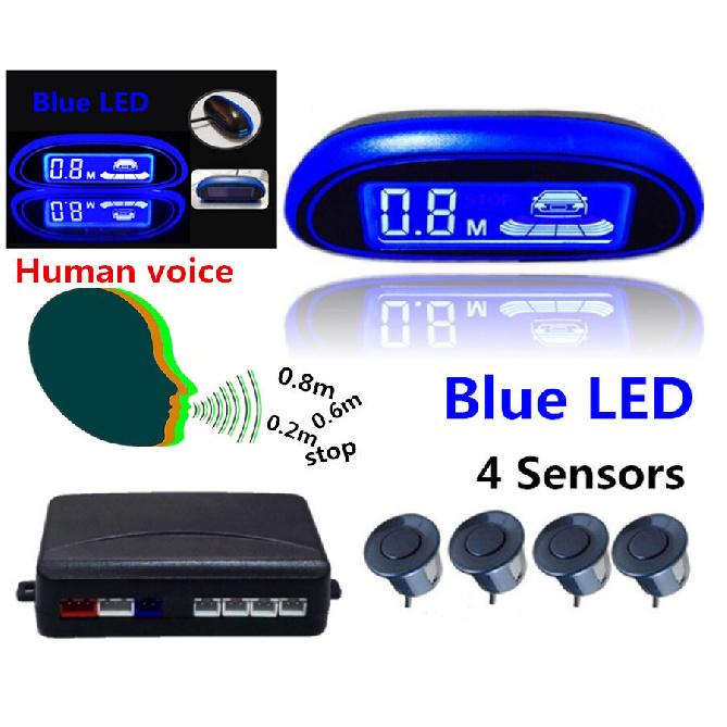 22mm Parking Car Voice Alarm Kit Reversing With 4 Sensor Radar Blue LED Display