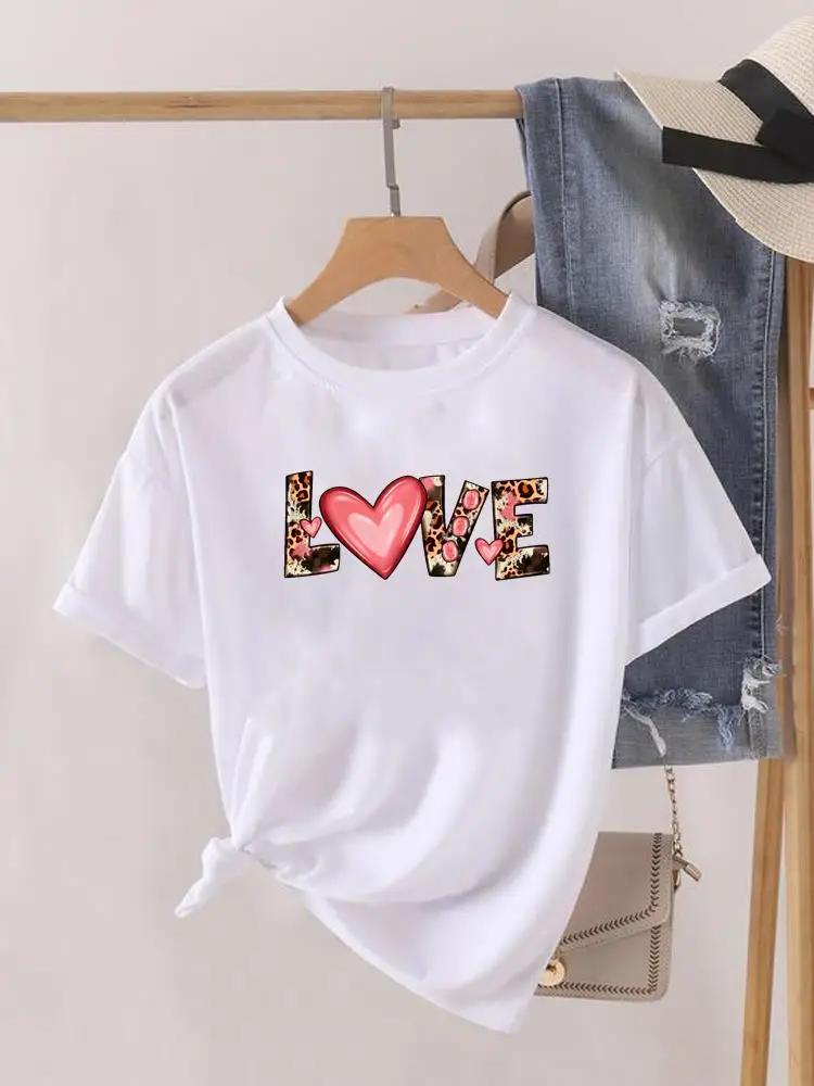 Love Heart Print Clothes Graphic Tshirt Fashion Print Summer Unisex Trend Sweet Short Sleeve Lady Female Shirt Tee
