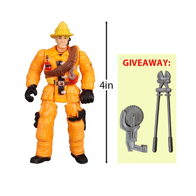 4 Zoll Feuerwehrleute Feuerwehrmann Actionfiguren Arbeiter Männer Soldat Spielset Modell Spielzeug Figur Werkzeug für Kinder Jungen Kind Weihnachtsgeschenk