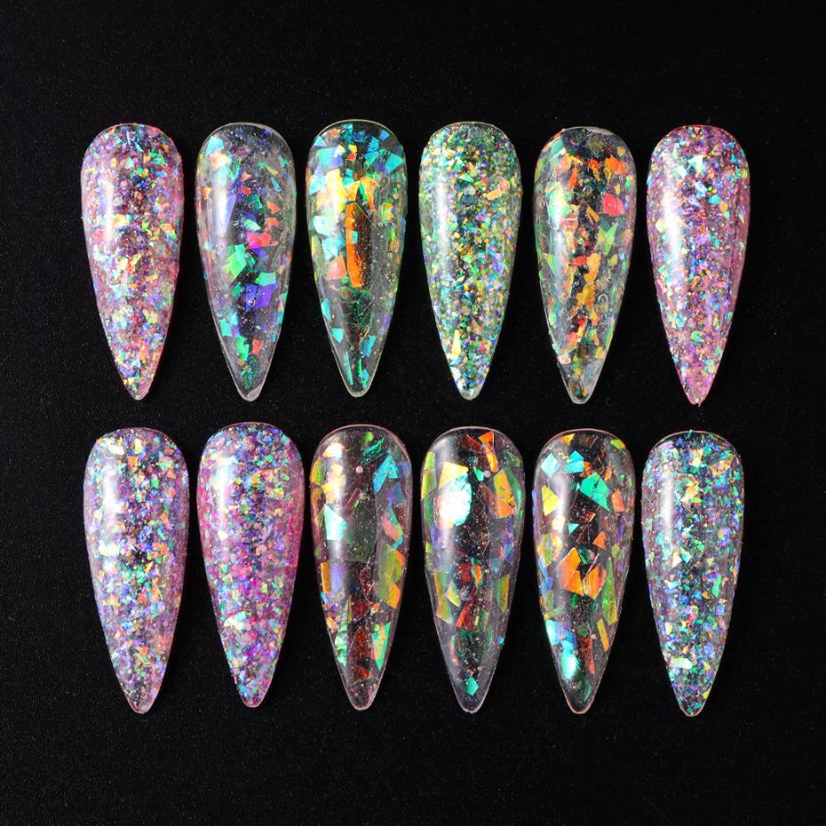 12 Grids Aurora Chameleon Nail Glitter Flakes Irregular Crystal Glass Sequins Powder Shiny Mermaid Paillette Nail Art Decoration