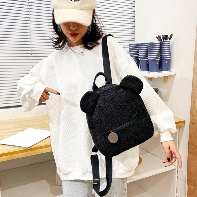 Bear Ear Backpacks Back Pack Fluffy Lamb Wool Bag for Women Kids Cute Toy Gifts Double Layer Large Capacity Plush Bags