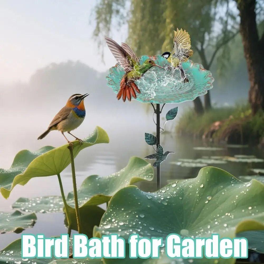 Durable Bird Feeder Ground Plugin Iron Bird Feeding Dish Garden Pedestal Stake Bird Bath Outdoor