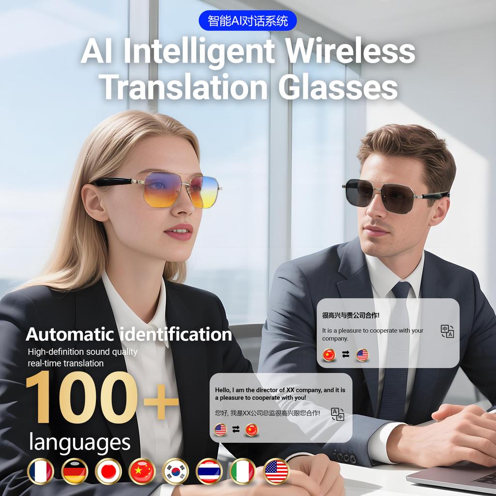 New AI Simultaneous Interpretation Smart Glasses Bluetooth 5.4 Sunglasses Glasses Wireless Call HIFI Music Anti-UV For Men And Women