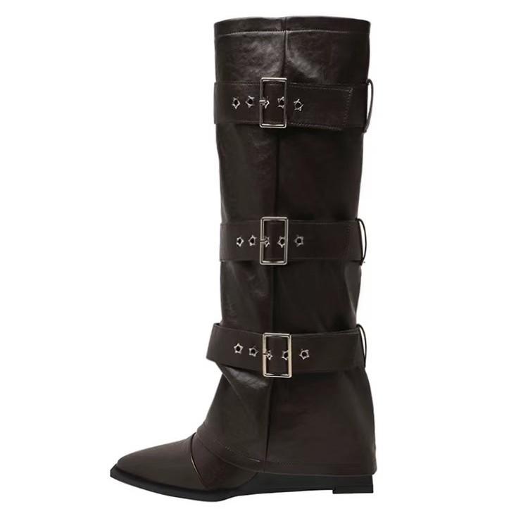 European and American style rivet pointed high heel boots women's 2026 new soft leather boots thin heel sexy fashion boots