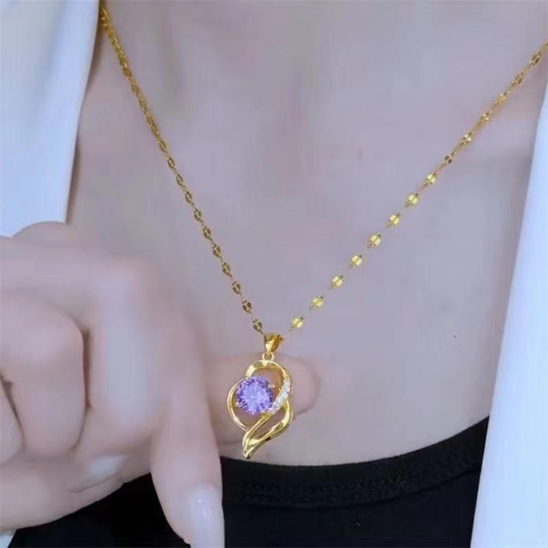 [Amethyst Tulip Heart Choker Necklace for Women Minimalist Luxury Gift]