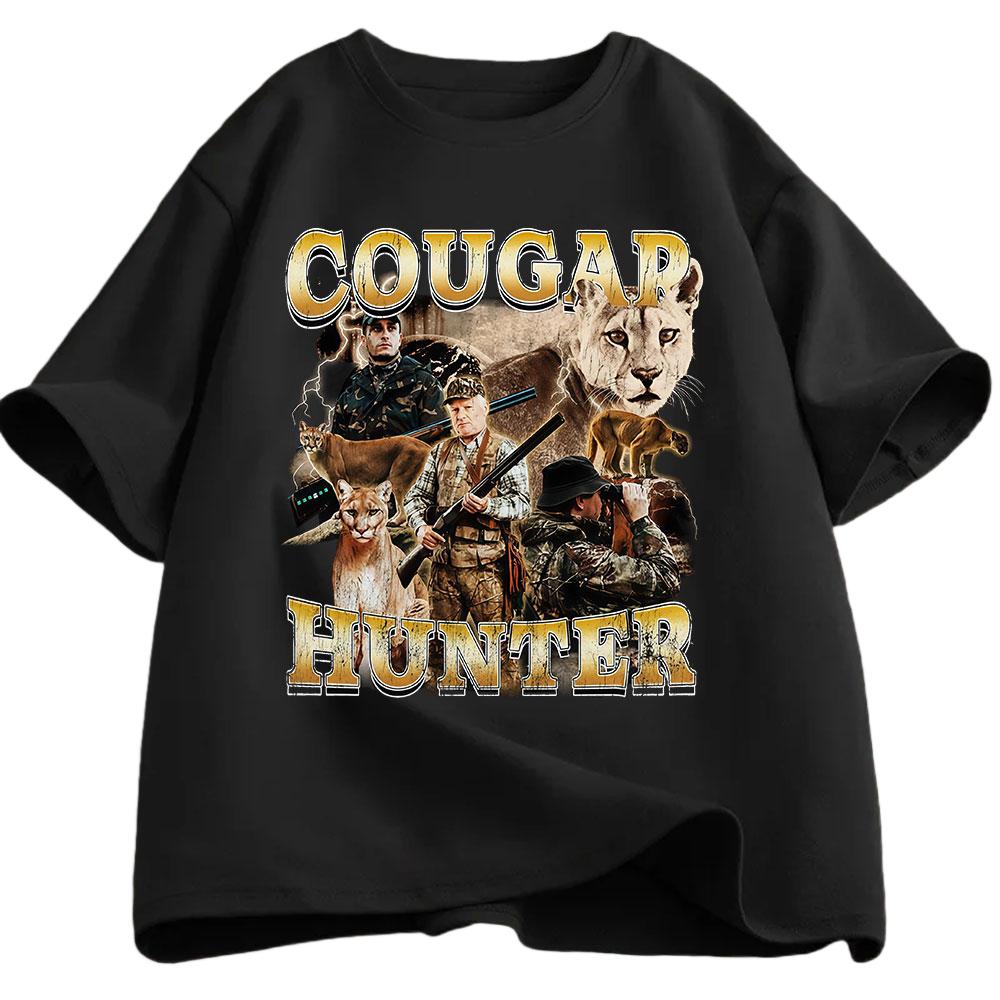 Cougar Hunter Fun Pattern Tshirt Summer Mens Womens Casual Cotton Fashion Harajuku Tshirt Mens Tshirt Street Wear Y2K