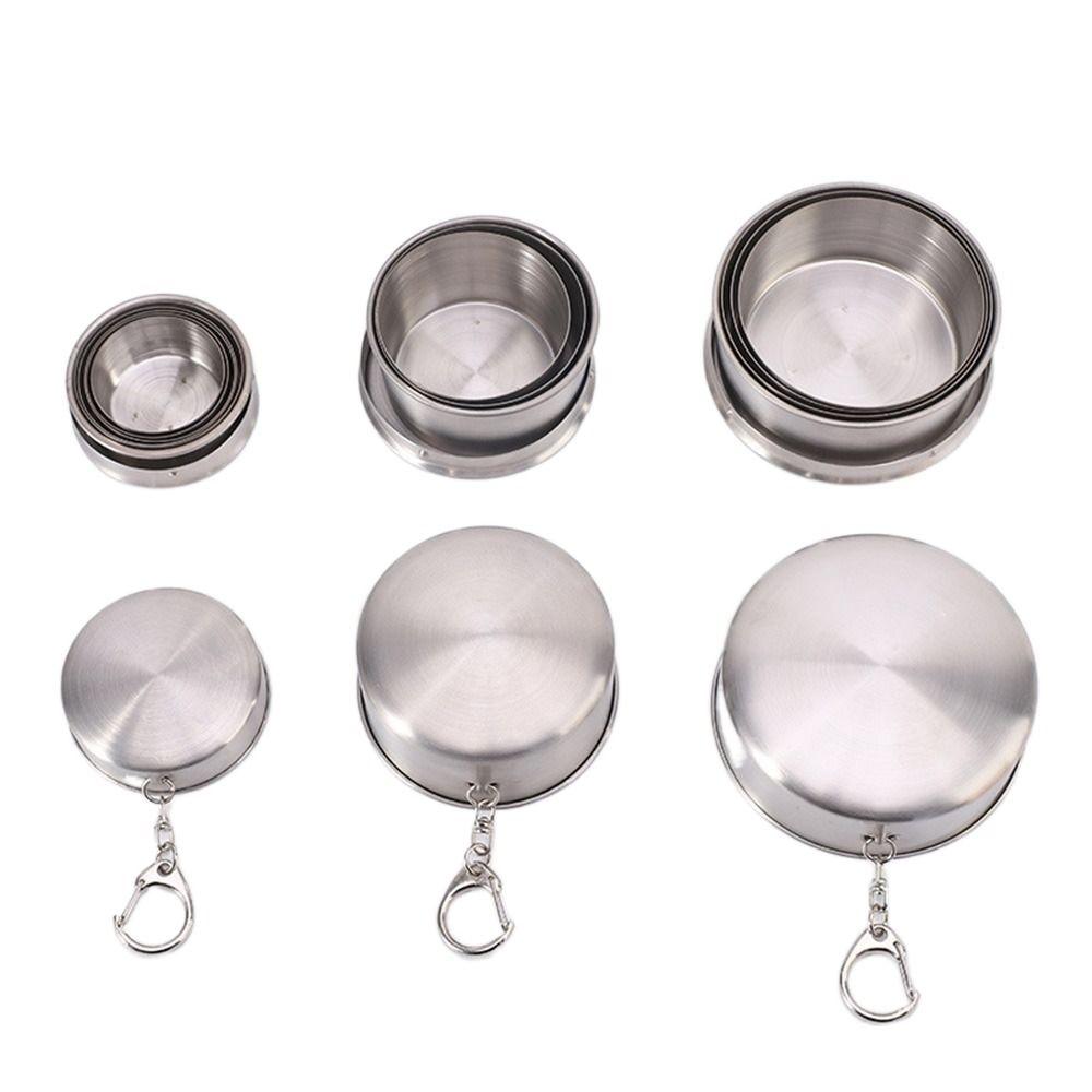 Folded Retractable Cup Keychain Collapsible Cups Tableware Stainless Steel Folding Cup Outdoor