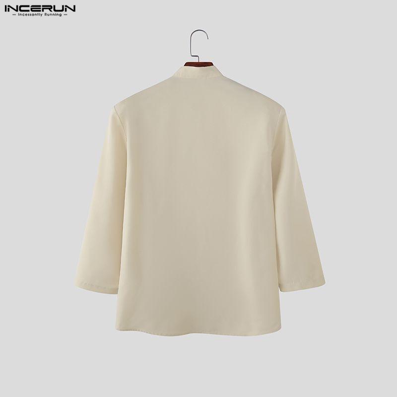INCERUN Zomer Mannen Kraag 3/4 Mouw Knopen aan de Zijkant Print Casual Overhemden Tops