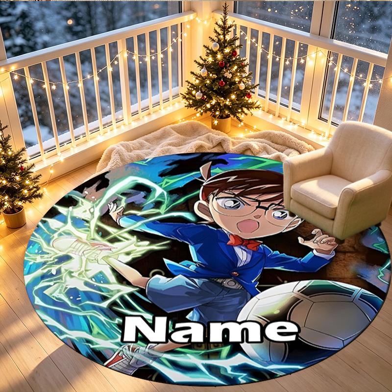 Custom Name Personalized Detective Conan Print Round Rug, Versatile Home Decor Carpet, for Playroom, Apartment, Balcony, Entryway, Hallway Gift