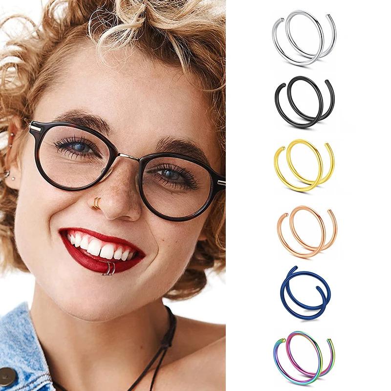 1pc Acier Inoxydable Double Anneau de Nez Spirale Piercing Septum Cartilage Boucles d'Oreilles Anneau Tragus Hélix pour Femmes Bijoux Narine
