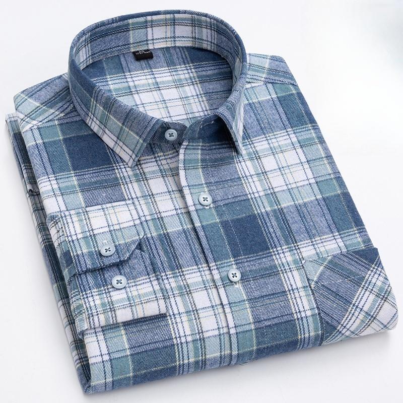 New 100% Pure Cotton Shirt Men's Plaid Shirt Long Sleeve Regular Fit Men Casual Soft Comfortable Flannel Social Shirts S-4XL
