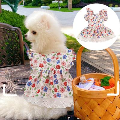 Haustierkleid, atmungsaktiv, farbecht, waschbar, schweißabsorbierend, kein Pilling, fliegende Ärmel, Spitzen-Blumenmuster für Hunde