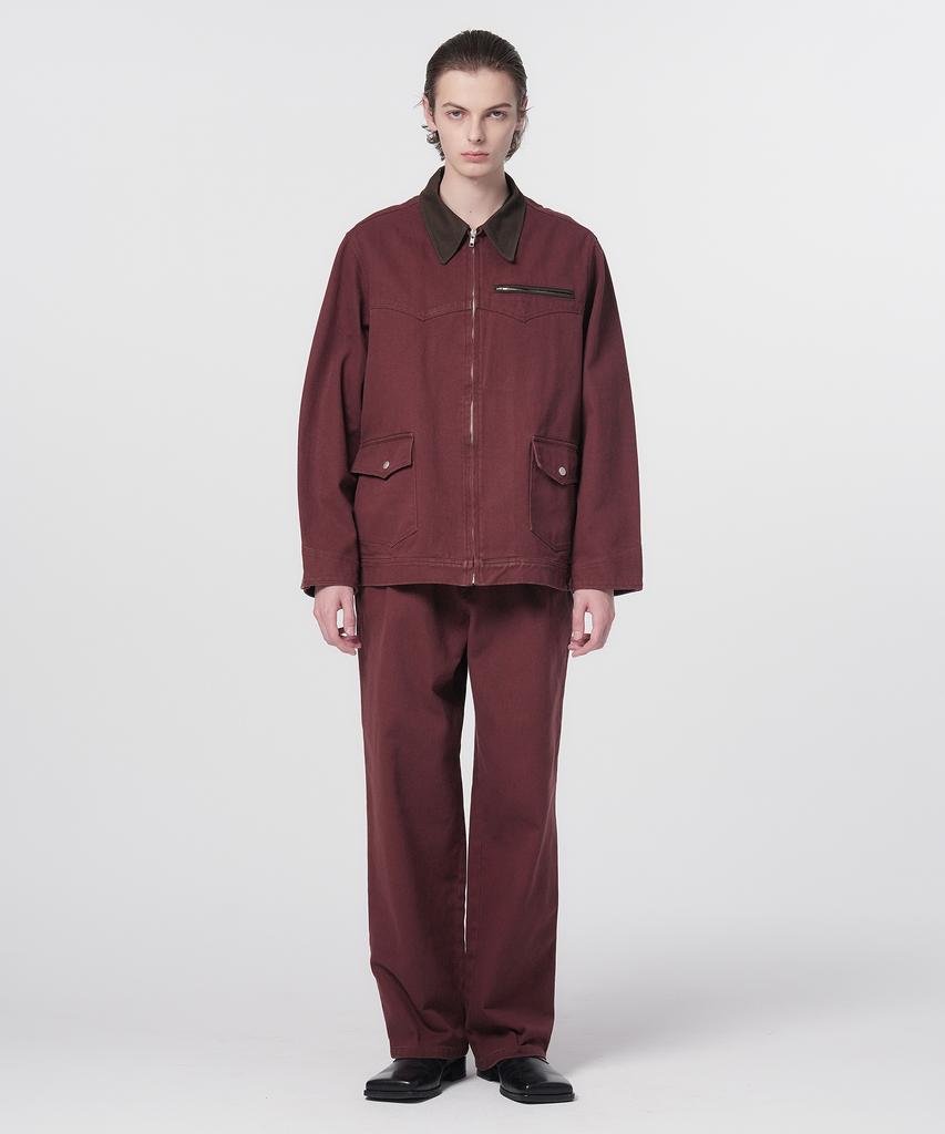 Honguseong Washed Twill Cotton Trousers_Burgundy